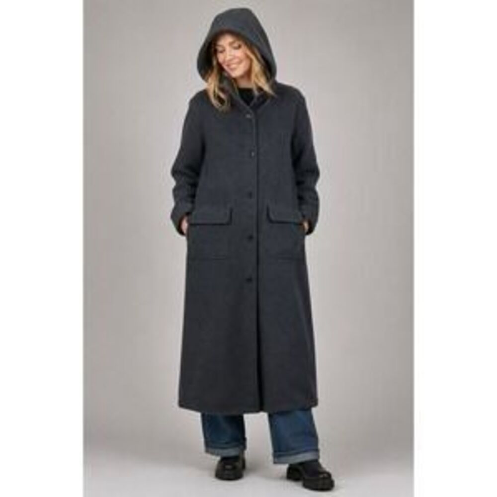 Vintage Eddie Bauer Womens Charcoal Gray Wool Blend Hooded Long Trench Coat Size